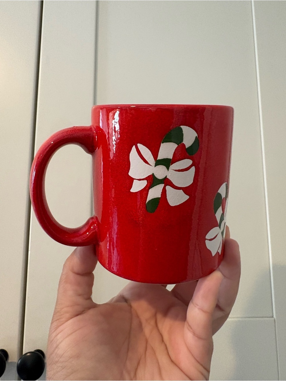 Vintage Waechtersbach Germany Red Ceramic Mug With Green and White Candy Canes - Picture 2 of 9